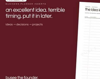 Personal Printable Business Planner Inserts, Ideas, Goals and Launch Planning | BUSEE The Founder