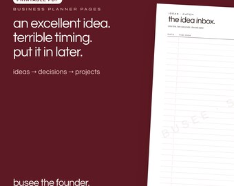 A4 Business Planner Printable, Ideas, Goals and Launch Planning PDF | BUSEE The Founder