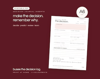 A6 決定ジャーナルのインサート、印刷可能な PDF | BUSEE 意思決定ログ