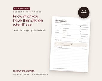 A4 Budget Planner Printable, Net Worth, Savings & Debt PDF | BUSEE The Wealth