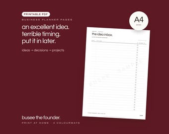 A4 Business Planner Printable, Ideas & Launch Planning PDF | BUSEE The Founder