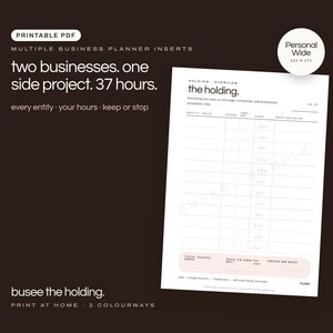 Personal Wide Multiple Business Planner Inserts, Time Budget & Weekly Planning PDF | BUSEE