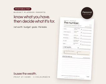 Personal Budget Planner Inserts, Net Worth, Savings & Debt PDF | BUSEE The Wealth