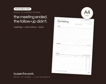 A4 Work Planner Printable, Meetings & Follow-Ups PDF | BUSEE The Work