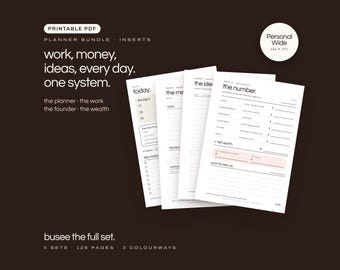 Personal Wide Planner Inserts Bundle, Work, Business & Budget PDF | BUSEE