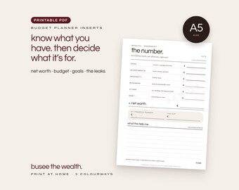 A5 Budget Planner Inserts, Printable PDF, Agende Compatible | BUSEE The Wealth