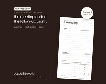 Personal Work Planner Inserts, Meetings & Follow-Ups, Printable PDF | BUSEE The Work