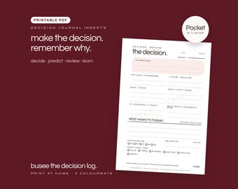 ポケットサイズの意思決定ジャーナル挿入物、印刷可能なPDF | BUSEE 意思決定ログ