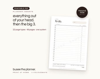 Personal Wide Planner Inserts, Undated Printable PDF | BUSEE The Planner