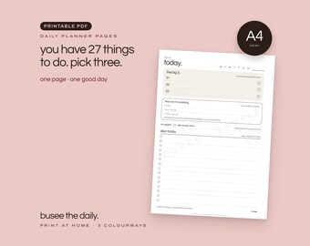 A4 Daily Planner Printable, Schedule & Priorities PDF | BUSEE The Daily