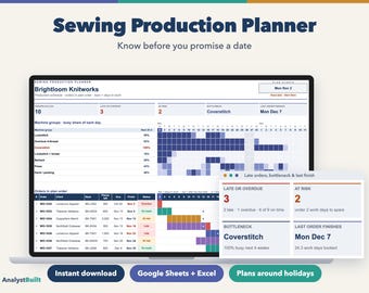 Sewing Production Planner Spreadsheet, Garment Factory Capacity, Order Schedule and Line Balancing (Google Sheets & Excel)