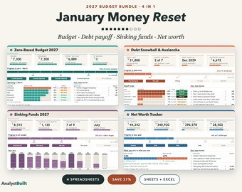 Budget Spreadsheet Bundle 2027, Zero Based, Debt Snowball, Sinking Funds, Net Worth