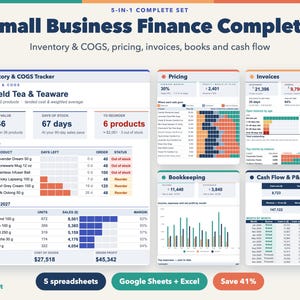 Small Business Spreadsheet Bundle for Product Sellers: Inventory, Pricing, Bookkeeping, Invoices, Cash Flow image 1