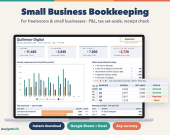 Small Business Bookkeeping Spreadsheet, Income and Expense Tracker (Google Sheets & Excel)