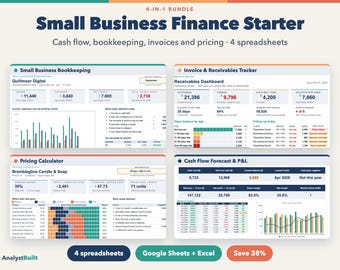 Small Business Finance Bundle: Cash Flow Forecast, Bookkeeping, Invoice Tracker, Pricing Calculator