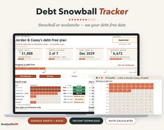 Debt Snowball Spreadsheet 2027, Payoff Tracker with Avalanche Method (Google Sheets & Excel)