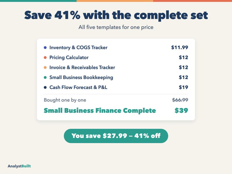 Small Business Spreadsheet Bundle for Product Sellers: Inventory, Pricing, Bookkeeping, Invoices, Cash Flow image 9