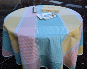 Ready to ship SO easy care! Large Jacquard round tablecloth. Cotton coated wipe-able, Laminated fabric Provence Stain resistant Waterproof