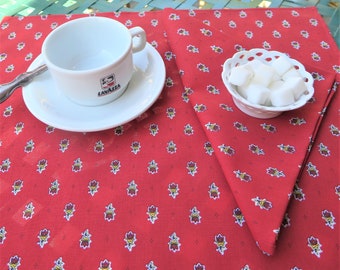 Red Cotton napkins cloth napkins, French Provence fabric. Birthday Housewarming mother's day gift for her for him under 25 white bees print