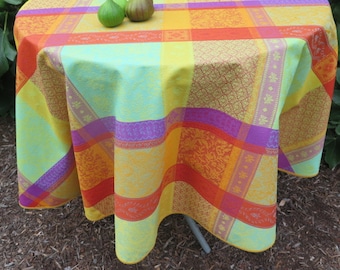 easy care fabric stain and Waterproof. Large Round Jacquard cotton Coated tablecloth. Fabric of Provence Flowers print Floral country style