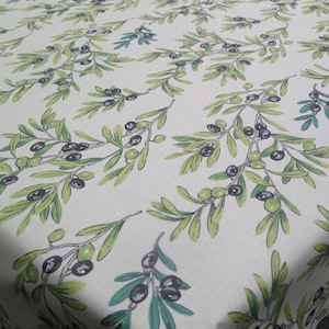 Olives print Cotton rectangular Tablecloth cream color for small or extra long table. Handmade gift Provence. kitchen linen Italian decor