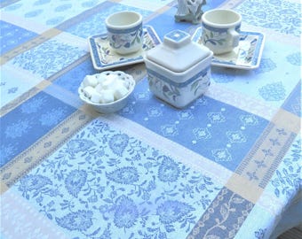 Rectangular Tablecloth. French  cotton Provence. light blue light brown Paisley Floral print