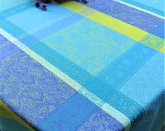 70" Extra wide, extra long Rectangular tablecloth. Cotton coated for easy care. Custom orders.  purple yellow blue Green Provence fabric