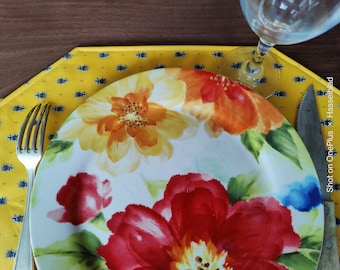 Easy care wipeable, reversible PLACEMAT. French Provence kitchen linens next day shipping Blue yellow cotton coated fabric stain water proof