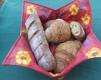 Abwischbarer Pflegeleichter Handgefertigter Servierkorb aus Stoff für Brötchen, Brot. Bäcker Geschenk. Versand am nächsten Tag Mohn Lavendel Sonnenblume Druck