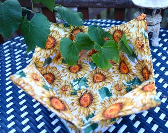 SET OF 2 Sunflowers print kitchen linen Cotton fabric for microwavable bowl cozy, holder handmade gift for him her college student under 25