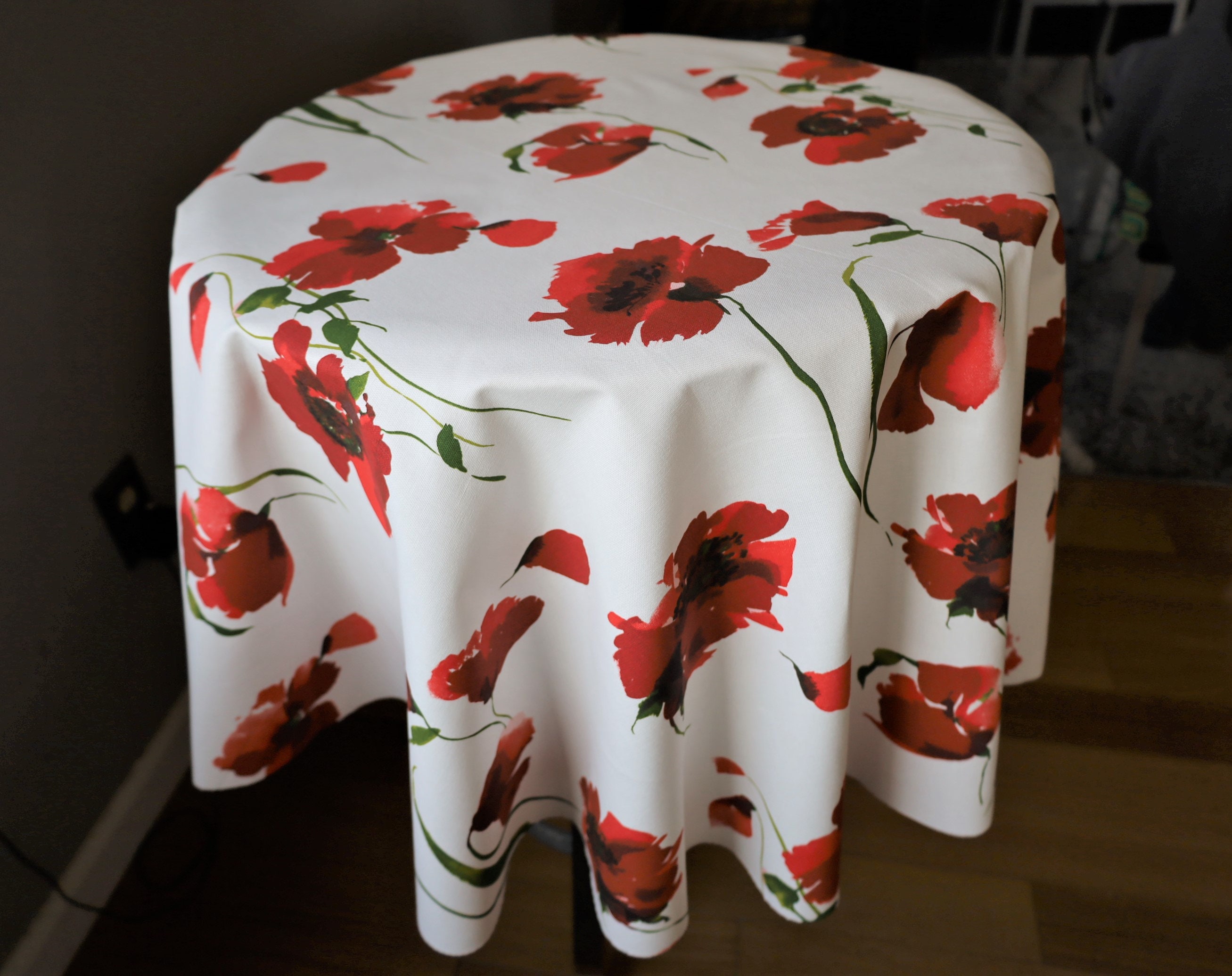 NEW Unique Small Bistro Round cotton Tablecloth. Red Poppies Etsy