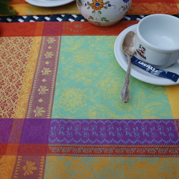 Handmade placemat  Provence cotton coated Jacquard fabric. Wipe-able reversible easy care kitchen linen. Flowers Summer print Gift under 25