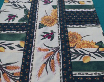 Olives Sunflowers print Fabric from Provence Reversible indoor outdoor table runner unique Valentine's day gift for her quilted table runner