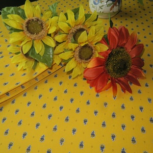 Wipe clean easy care small bistro Round Table cloth. Cotton coated Fabric from Provence Ready to ship gift for her, him. blue bees in yellow