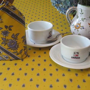Easy care Cotton coated Table runner. Wipeable. Provencal Summer gift for her him. French Provence fabric. Birthday gift blue bees yellow