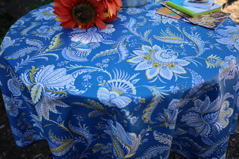 Blue yellow cotton fabric for Cloth reusable napkin. paisley print Provencal kitchen linen Birthday MOM gift for her. eco friendly product image 8