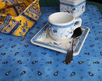 Dyed hand crafted cloth napkin High quality Cotton. French gift for her under 25. Provence fabric Blue yellow linen Bell print Ready to ship