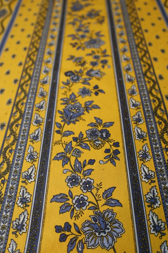 Table Runner. Cotton laminated. Blue and yellow fabric. Provence. Flowers floral print. Unique Gift for her Spring Summer kitchen linen