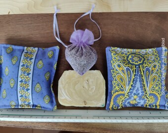 GIFT SET for her, Grandma. Scented sachets with a heart shape dry lavender. Unique French Provence gift under 20