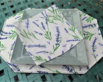 Cotton napkins from Provence with Lavender print. Square Cloth reusable Eco-friendly fabric Kitchen linen Gift for her under 25 Purple white