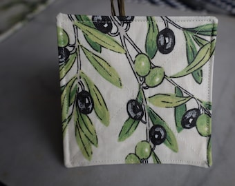 Fabric coasters from Provence. gift for grandma under 25. olive lovers gift for him for her. set of 4 Waterproof Easy care table protection