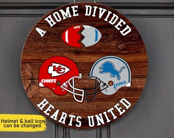 Interchangeable A home divided Football Team Sign, House Divided Team Sign, Football house divided,NFL team wood round,3D Football Sign