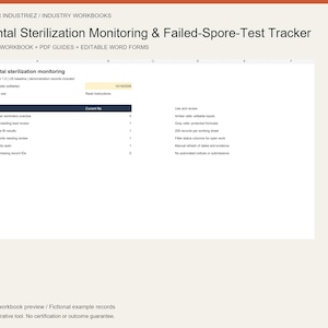 Cartella di lavoro Excel per il monitoraggio della sterilizzazione dentale / Registro dei test delle spore e strumento di monitoraggio degli incidenti relativi ai test non riusciti