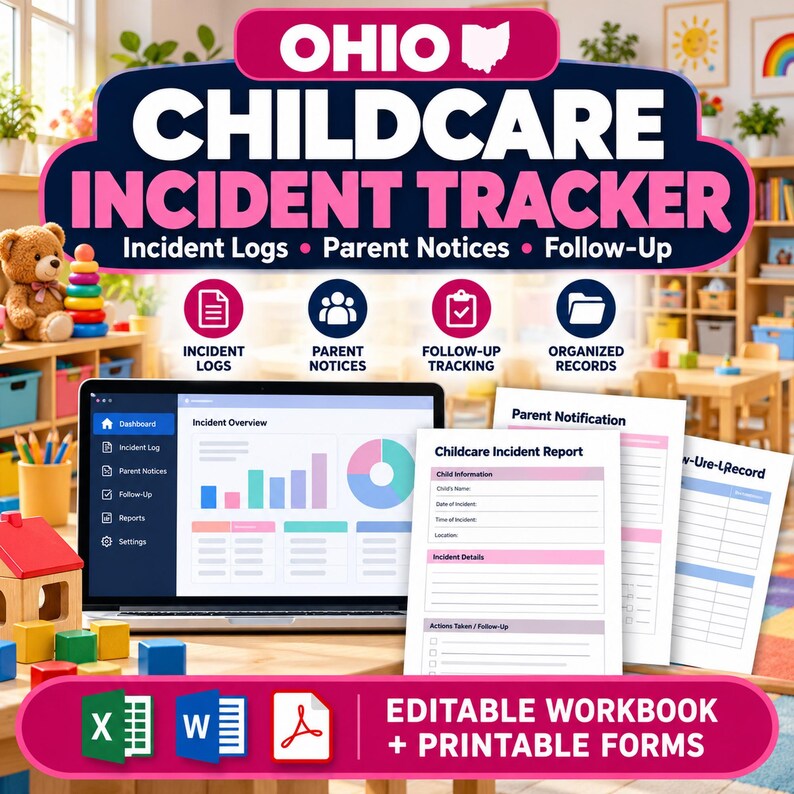 Registro degli incidenti nelle strutture per l'infanzia dell'Ohio / Notifica ai genitori e registro DCY 01299 in formato Excel immagine 1