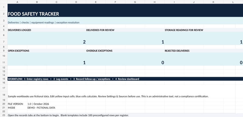 Restaurant Receiving Temperature Log Excel | Food Delivery Inspection and Fridge Exception Tracker image 2