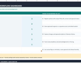 Policy Control Register Excel | Document Version, Review and Acknowledgement Tracker