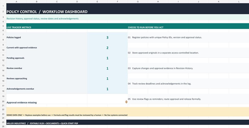 Registro de control de políticas (Excel/Documento): Seguimiento de versiones, revisiones y acuses de recibo imagen 1