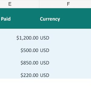 May include: A digital spreadsheet table with a dark teal header row containing labels: Payment ID, Payment Date, Bank / Source, Invoice ID Link, Amount Paid, Currency, Bank Reference, Method, Link Status, and Notes, displaying four rows of data.