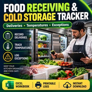 Restaurant Receiving Temperature Log Excel | Food Delivery Inspection and Fridge Exception Tracker