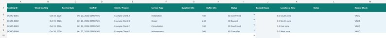 Planilha Excel para Planejamento de Capacidade de Serviço | Agendamento Semanal de Equipes e Acompanhamento da Utilização imagem 2